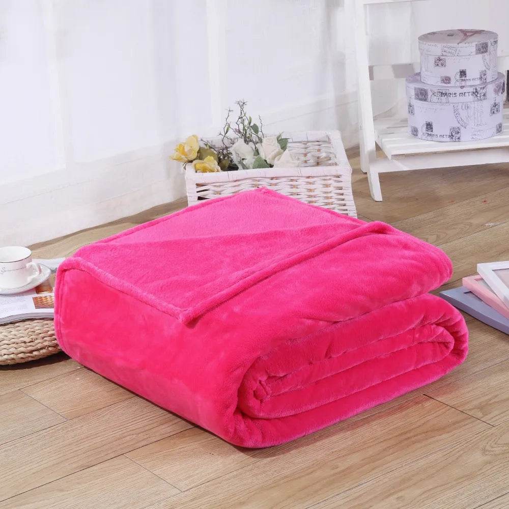 230GSM Coral Fleece Flannel Blankets For Beds Solid Blue Pink Soft Warm Thin Bedspread Sofa Cover Faux Fur Plaid Blanket - Sleep Galleria