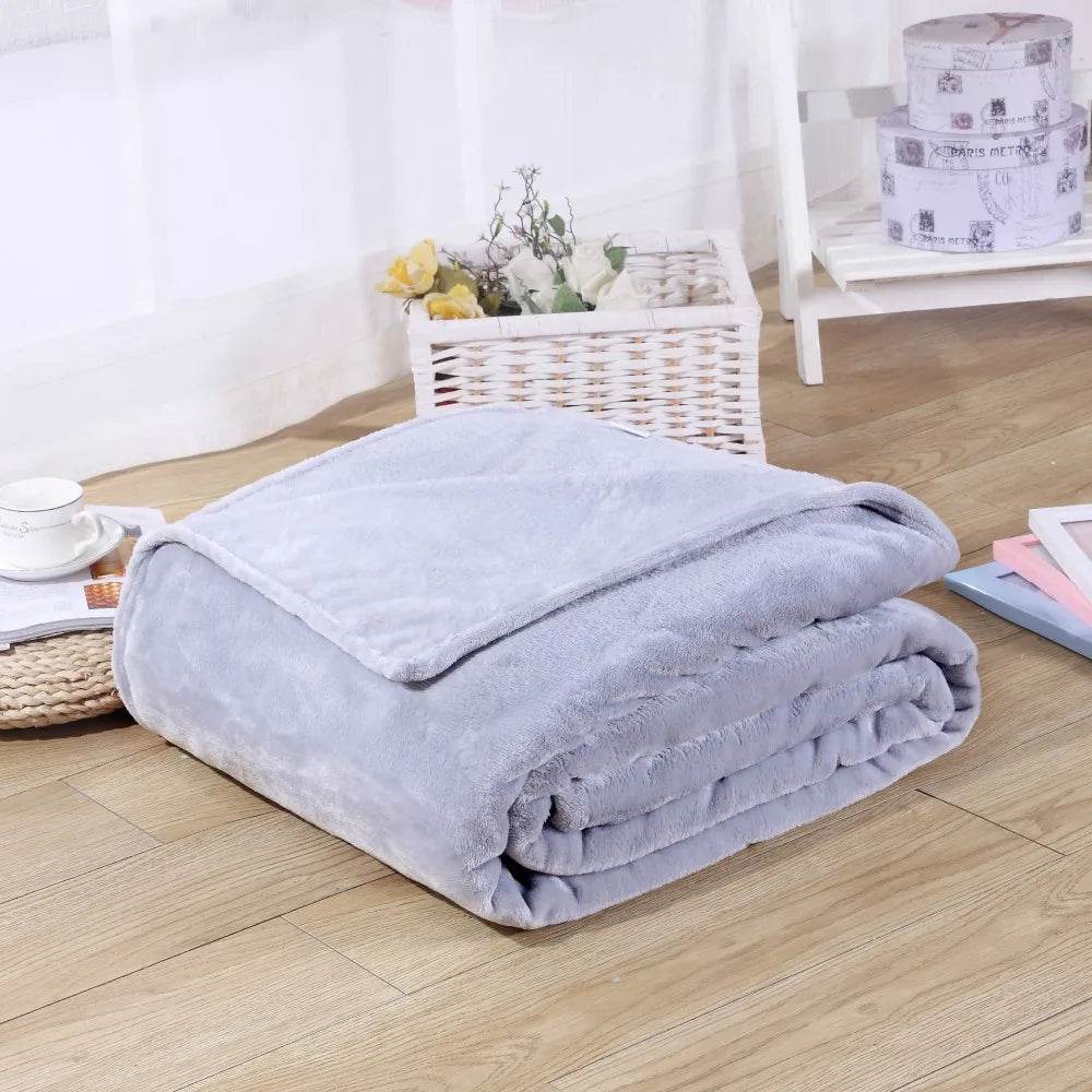 230GSM Coral Fleece Flannel Blankets For Beds Solid Blue Pink Soft Warm Thin Bedspread Sofa Cover Faux Fur Plaid Blanket - Sleep Galleria