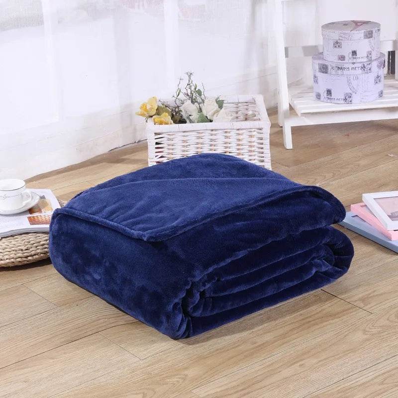 230GSM Coral Fleece Flannel Blankets For Beds Solid Blue Pink Soft Warm Thin Bedspread Sofa Cover Faux Fur Plaid Blanket - Sleep Galleria
