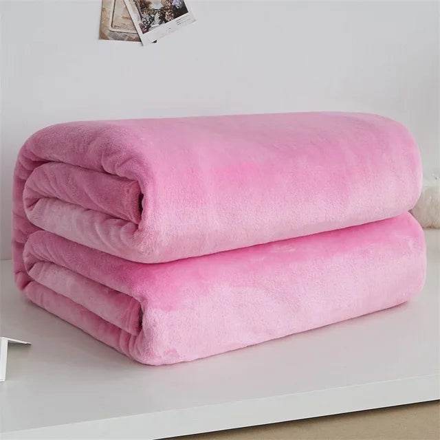 230GSM Coral Fleece Flannel Blankets For Beds Solid Blue Pink Soft Warm Thin Bedspread Sofa Cover Faux Fur Plaid Blanket - Sleep Galleria