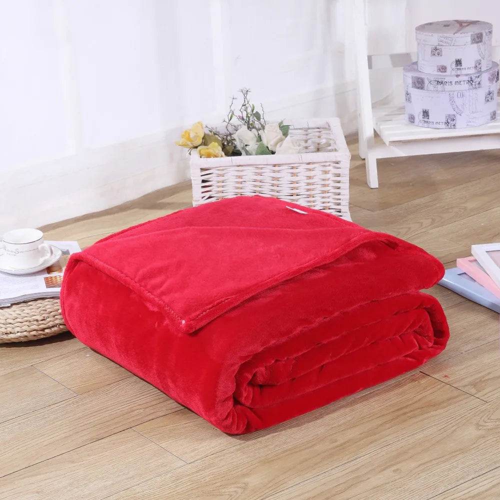 230GSM Coral Fleece Flannel Blankets For Beds Solid Blue Pink Soft Warm Thin Bedspread Sofa Cover Faux Fur Plaid Blanket - Sleep Galleria