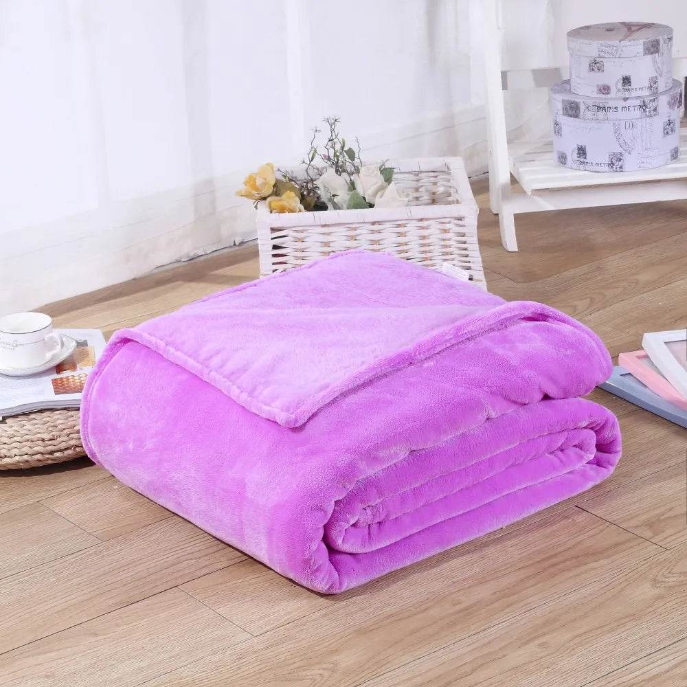 230GSM Coral Fleece Flannel Blankets For Beds Solid Blue Pink Soft Warm Thin Bedspread Sofa Cover Faux Fur Plaid Blanket - Sleep Galleria