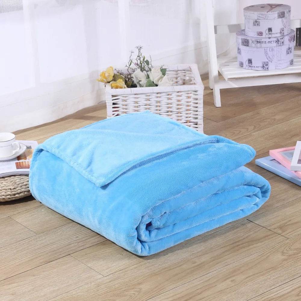 230GSM Coral Fleece Flannel Blankets For Beds Solid Blue Pink Soft Warm Thin Bedspread Sofa Cover Faux Fur Plaid Blanket - Sleep Galleria