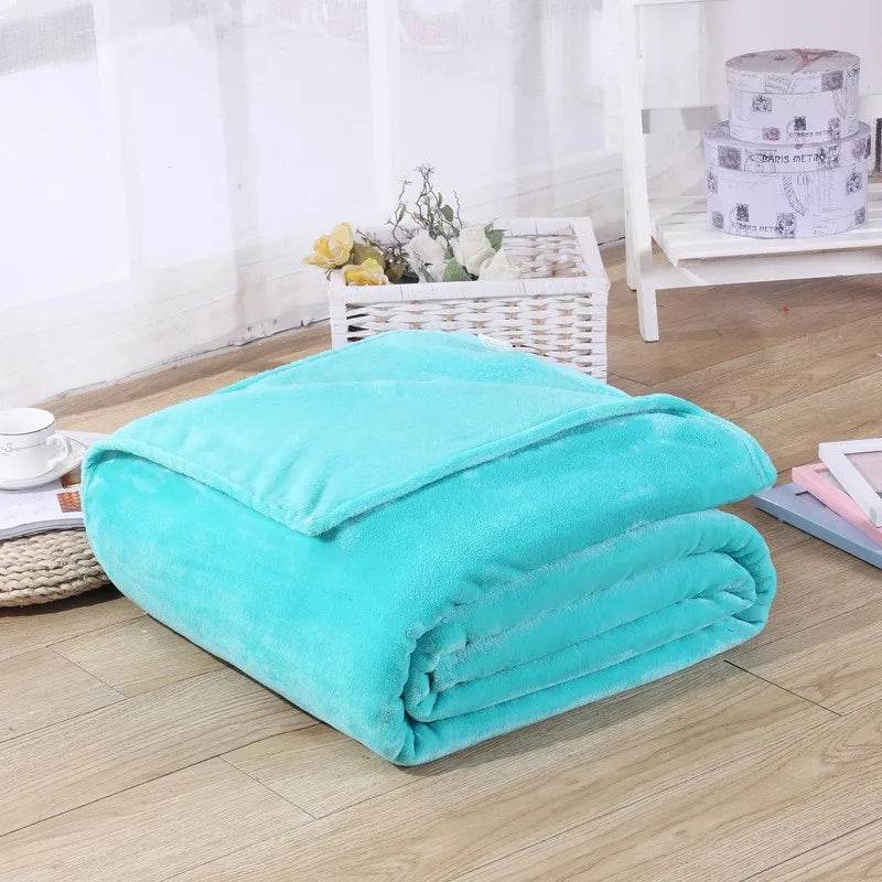 230GSM Coral Fleece Flannel Blankets For Beds Solid Blue Pink Soft Warm Thin Bedspread Sofa Cover Faux Fur Plaid Blanket - Sleep Galleria