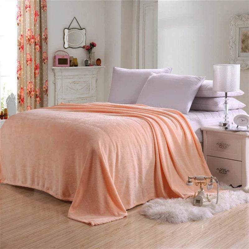 230GSM Coral Fleece Flannel Blankets For Beds Solid Blue Pink Soft Warm Thin Bedspread Sofa Cover Faux Fur Plaid Blanket - Sleep Galleria