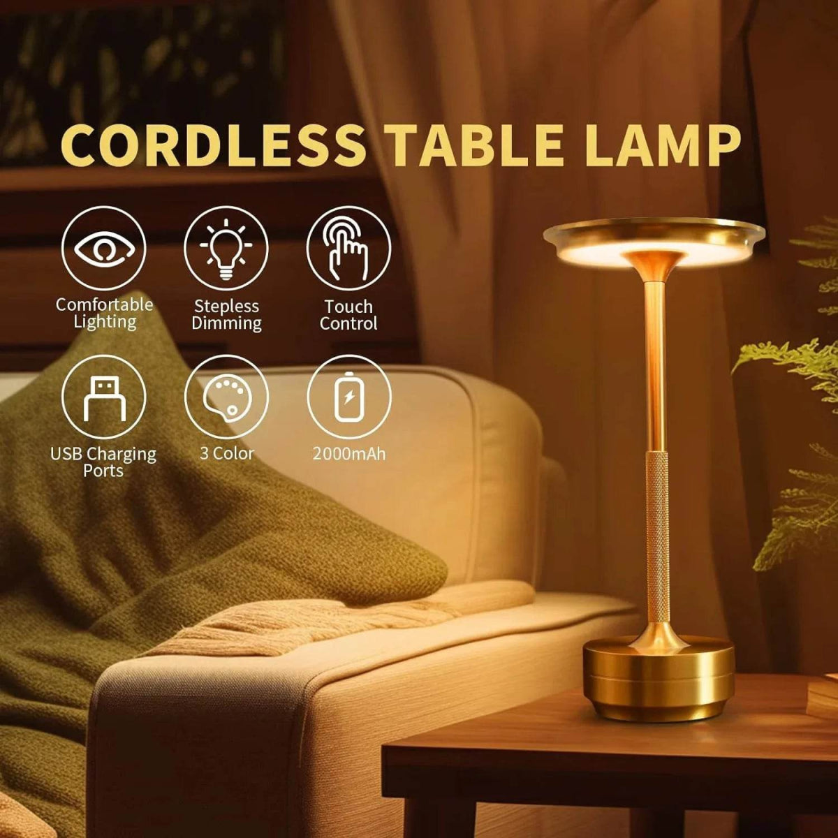 2PCS Rechargeable Wireless Table Lamp for Bedroom, Rechargeable, Touch Lamp, Camping Candle, Creative, USB-C, Desk Lamp - Sleep Galleria