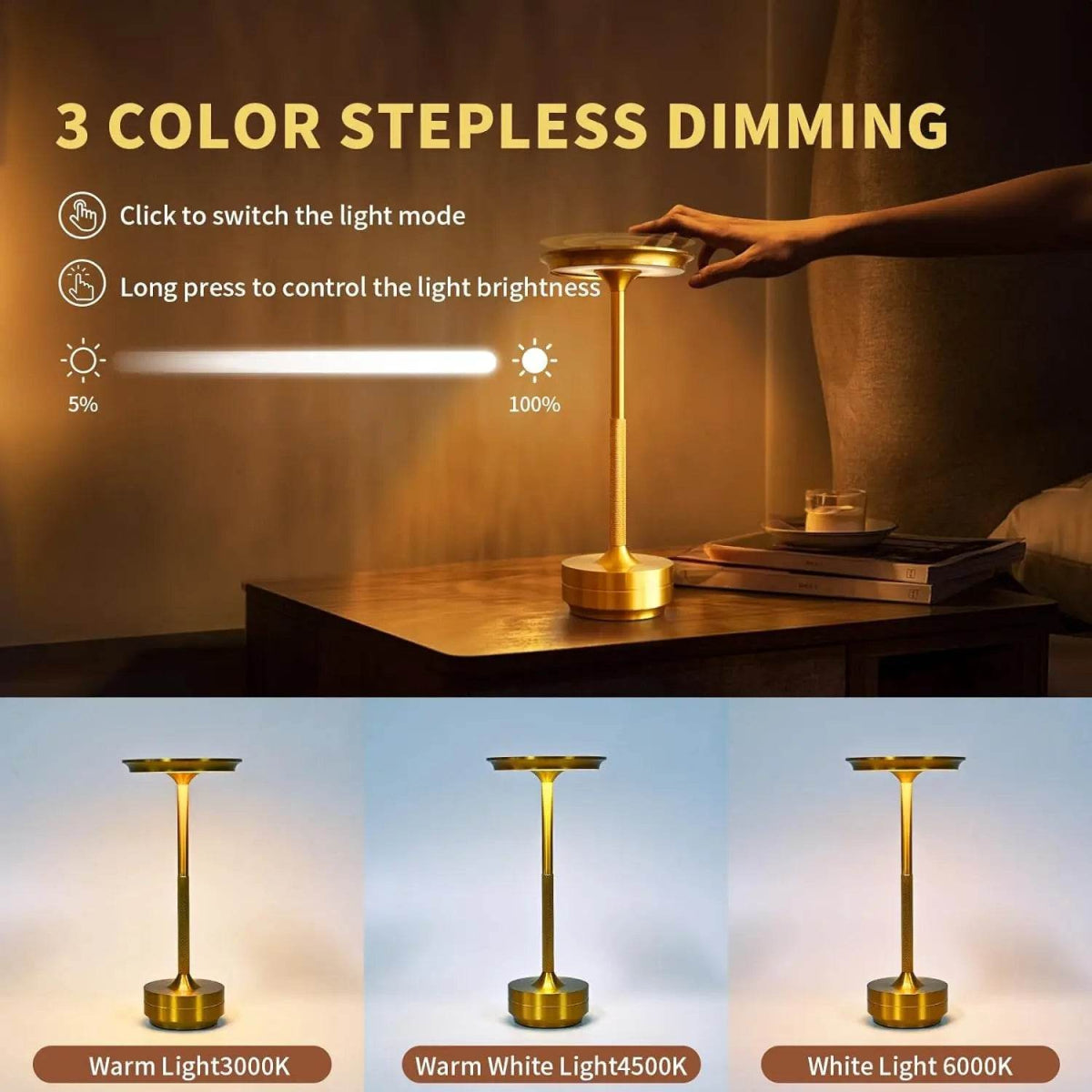 2PCS Rechargeable Wireless Table Lamp for Bedroom, Rechargeable, Touch Lamp, Camping Candle, Creative, USB-C, Desk Lamp - Sleep Galleria