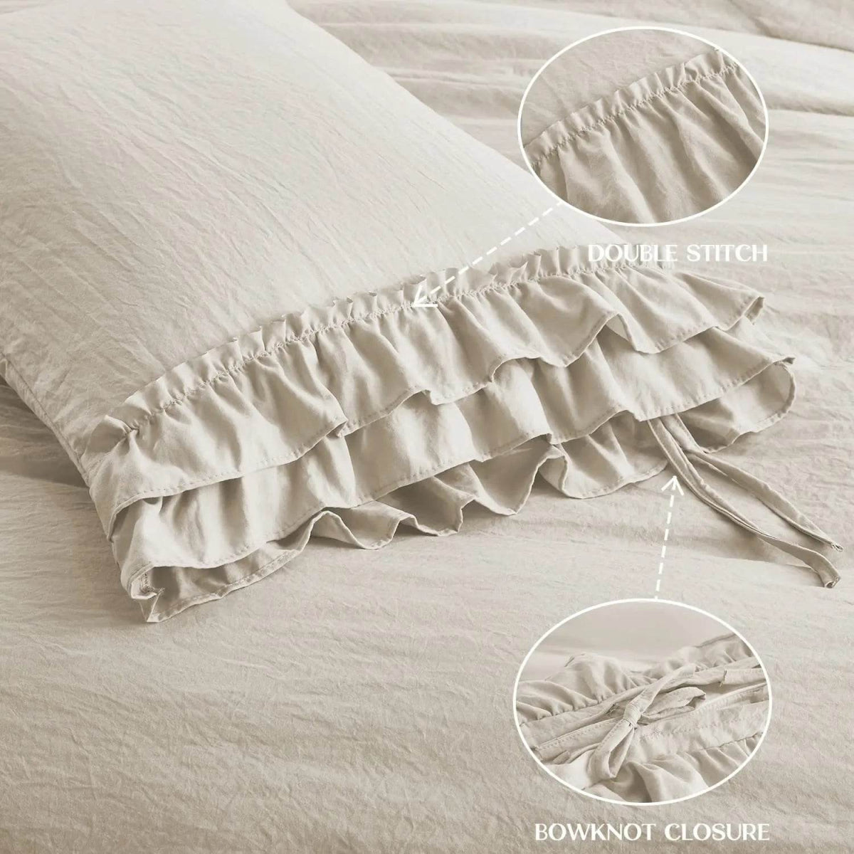 3 Piece Ruffled Duvet Cover Set Queen,Farmhouse Ruffle Comforter Set,Cozy Bedding Set - 1 Ruffle Comforter and 2 Pillowcases - Sleep Galleria
