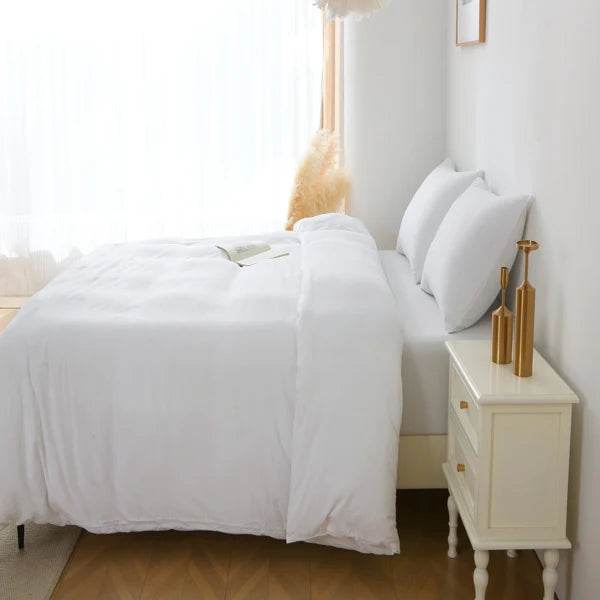 3 Pieces Solid Color Bedding Set with 1 Duvet Cover and 2 Pillow Shams, Comforter Not Included (King Size, White) - Sleep Galleria