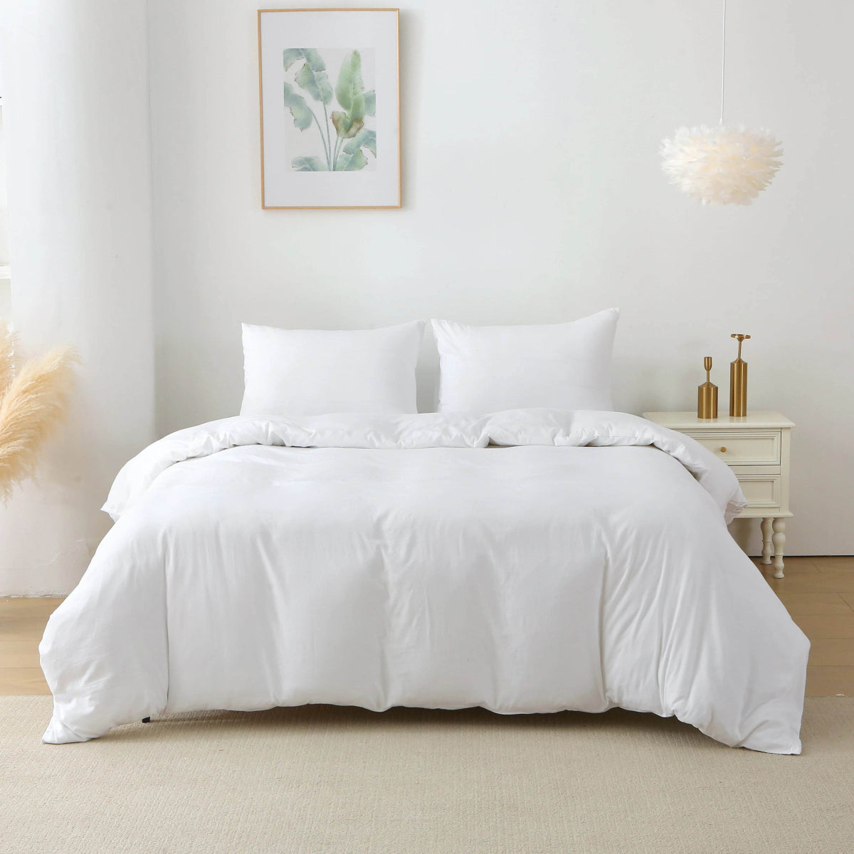 3 Pieces Solid Color Bedding Set with 1 Duvet Cover and 2 Pillow Shams, Comforter Not Included (King Size, White) - Sleep Galleria