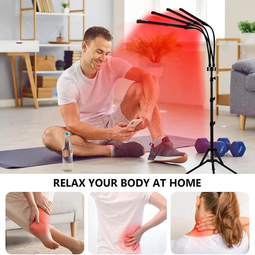 4 Head Red Light Therapy Lamp Infrared Light w/Timer Adjustable 660nm 850nm Near Infrared Light for Body Pain Relief Skin Care - Sleep Galleria