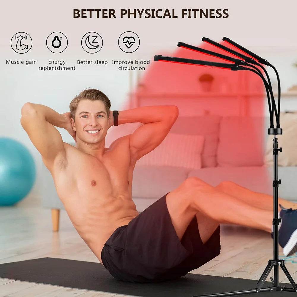 4 Head Red Light Therapy Lamp Infrared Light w/Timer Adjustable 660nm 850nm Near Infrared Light for Body Pain Relief Skin Care - Sleep Galleria