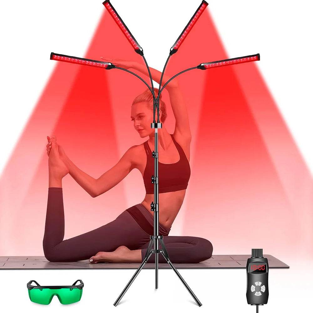 4 Head Red Light Therapy Lamp Infrared Light w/Timer Adjustable 660nm 850nm Near Infrared Light for Body Pain Relief Skin Care - Sleep Galleria
