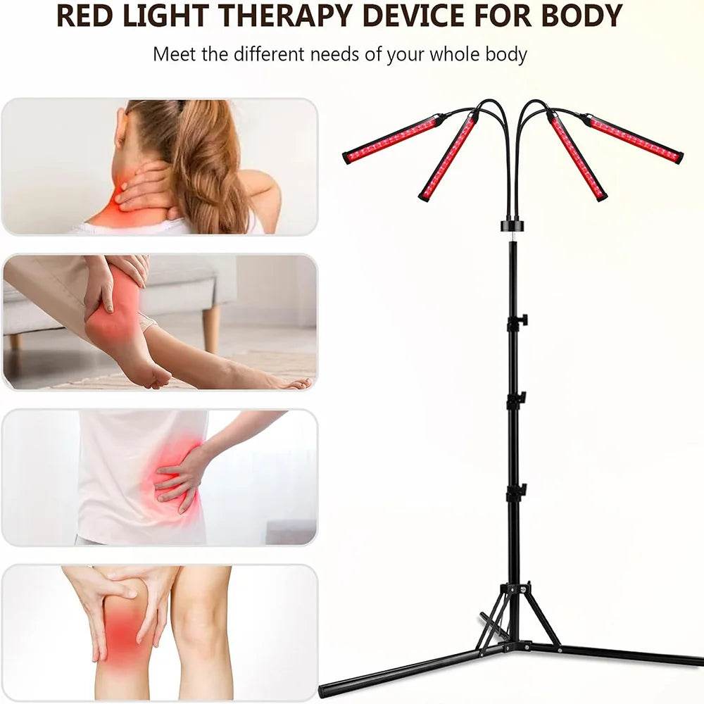 4 Head Red Light Therapy Lamp Infrared Light w/Timer Adjustable 660nm 850nm Near Infrared Light for Body Pain Relief Skin Care - Sleep Galleria