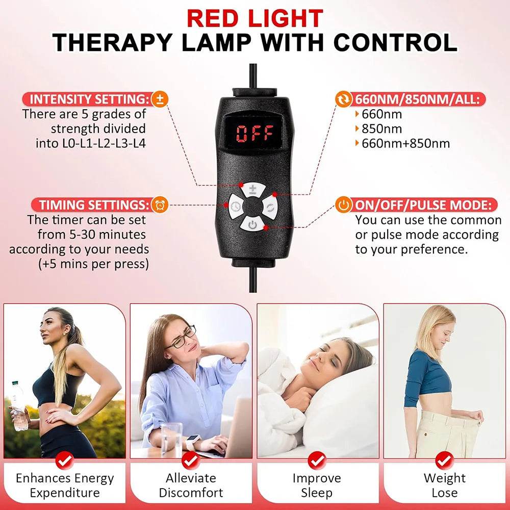 4 Head Red Light Therapy Lamp Infrared Light w/Timer Adjustable 660nm 850nm Near Infrared Light for Body Pain Relief Skin Care - Sleep Galleria
