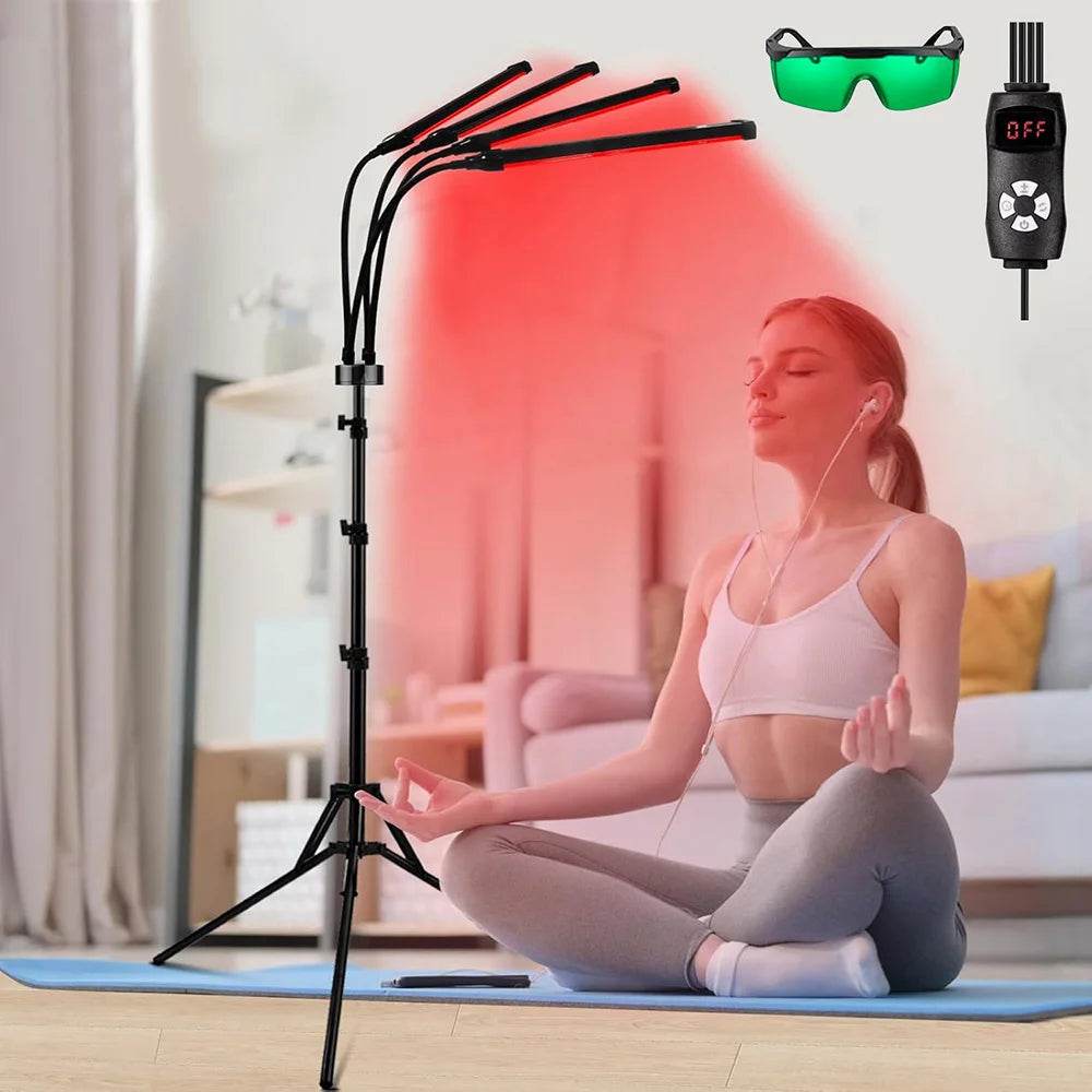 4 Head Red Light Therapy Lamp Infrared Light w/Timer Adjustable 660nm 850nm Near Infrared Light for Body Pain Relief Skin Care - Sleep Galleria