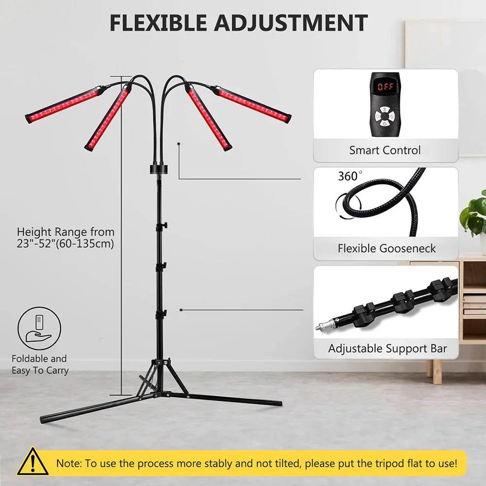 4 Head Red Light Therapy Lamp Infrared Light w/Timer Adjustable 660nm 850nm Near Infrared Light for Body Pain Relief Skin Care - Sleep Galleria