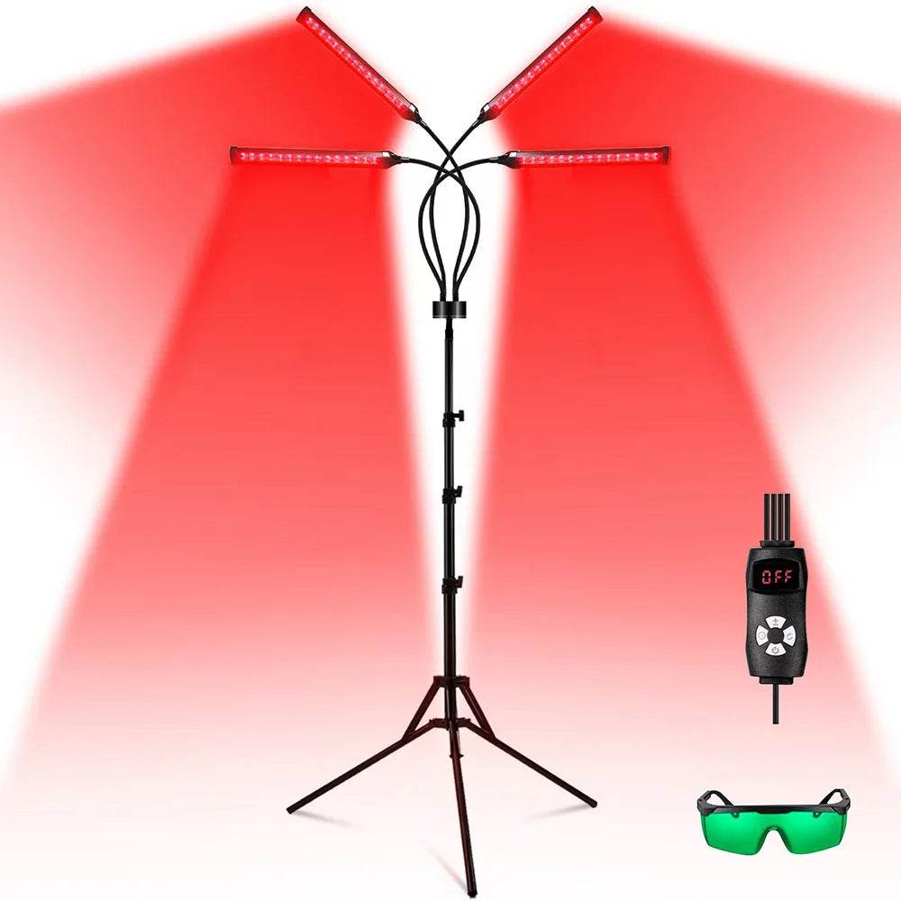 4 Head Red Light Therapy Lamp Infrared Light w/Timer Adjustable 660nm 850nm Near Infrared Light for Body Pain Relief Skin Care - Sleep Galleria