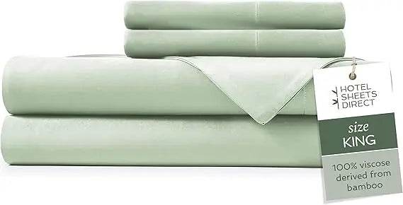 4 Piece Bed Sheet Set King Size, 100% Viscose Derived from Bamboo Sheets Set with 2 Pillowcases, Cooling & Breathable Luxury Be - Omega Lifestyles