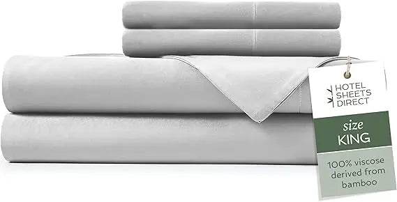 4 Piece Bed Sheet Set King Size, 100% Viscose Derived from Bamboo Sheets Set with 2 Pillowcases, Cooling & Breathable Luxury Be - Omega Lifestyles