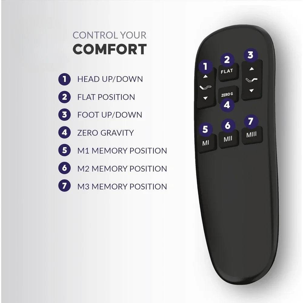 Adjustable Bed Base Frame with Head and Foot Incline, Wireless Remote Control, Easy Assembly, and 10 Year Warranty - Sleep Galleria