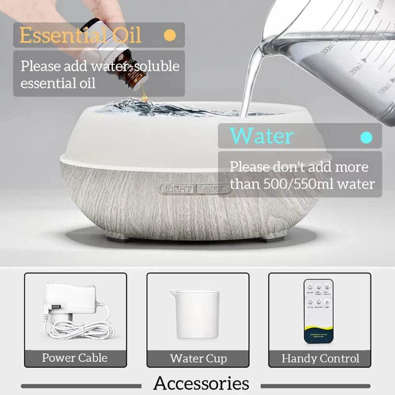 Air Humidifier Essential Oil Diffuser 500ML With Lights Remote Control Ultrasound Electric Aromatherapy Diffuser - Omega Lifestyles
