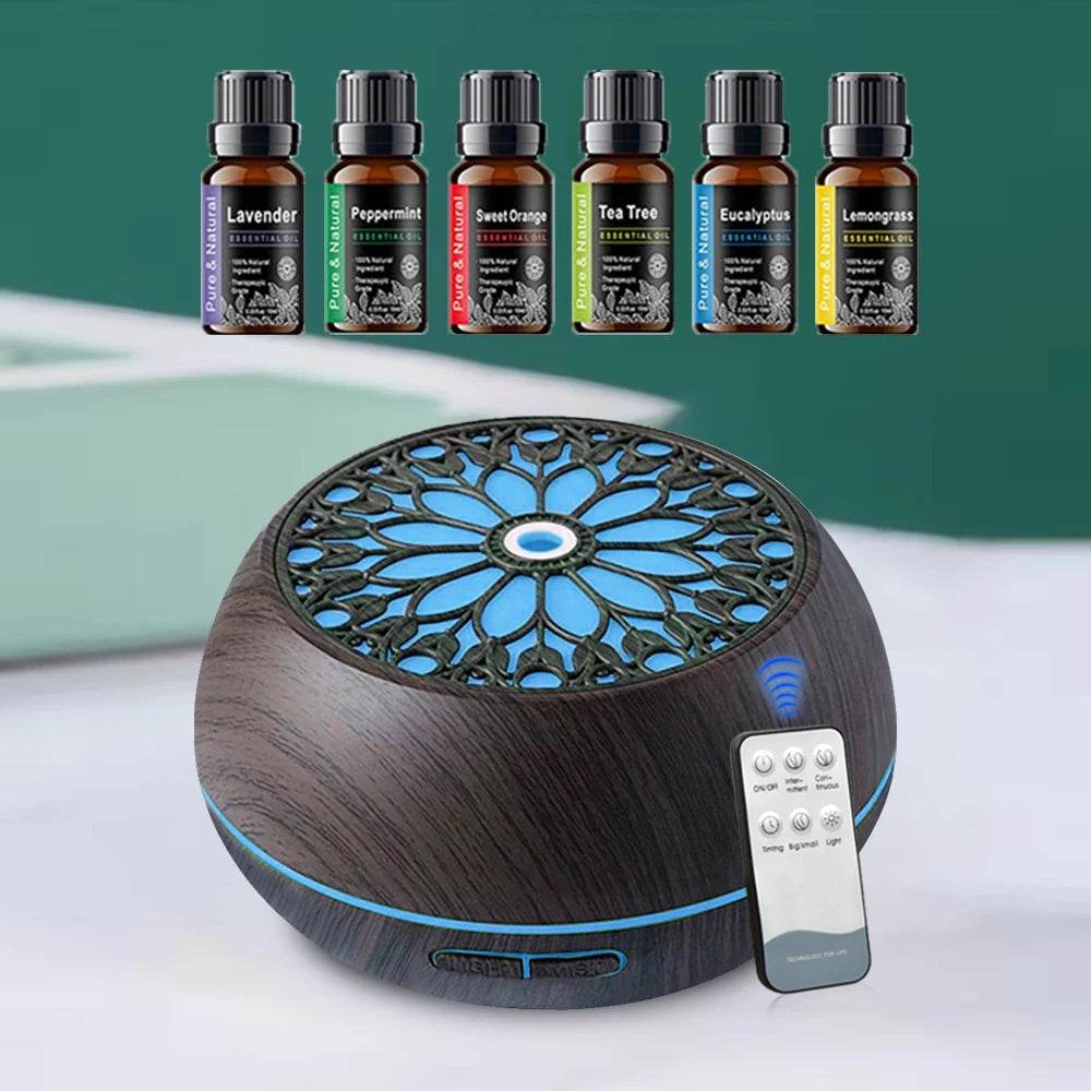 Air Humidifier Essential Oil Diffuser 500ML With Lights Remote Control Ultrasound Electric Aromatherapy Diffuser - Omega Lifestyles