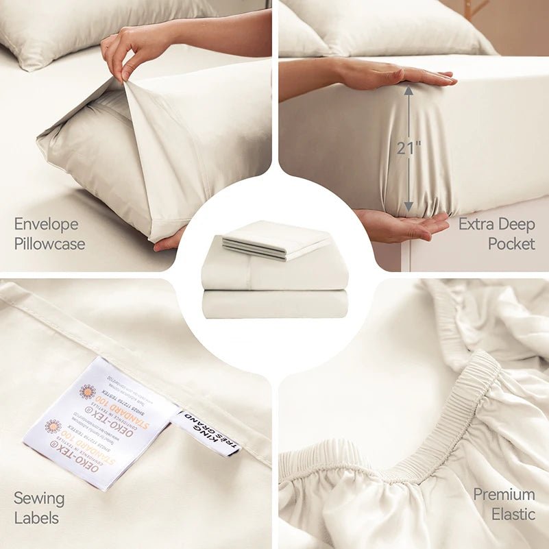 Bamboo Sheets 100% Bamboo Viscose Derived from Bamboo 3/4 - Piece Bed Sheet Set Silky Soft Cooling Deep Pocket Up to 16" - Sleep Galleria - Sleep Galleria