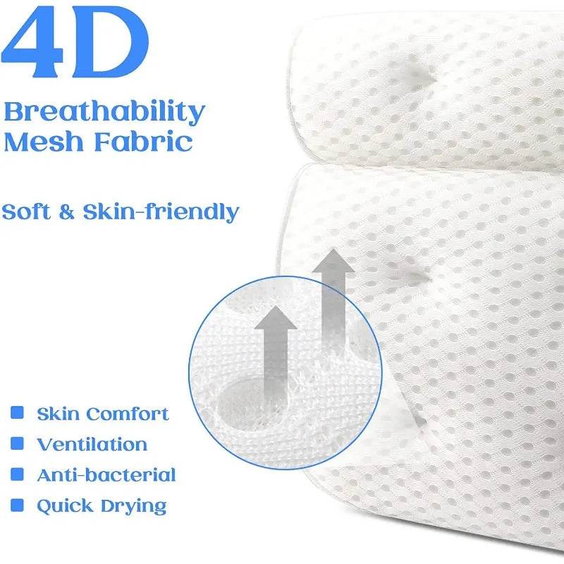 Bath Pillow for Bathtub Support Neck,Head and Back with Non-Slip Suction Cups air mesh - Sleep Galleria