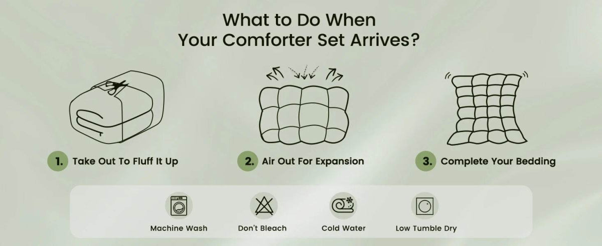 Bedding Set, 7 Pieces King Comforter Set in Green Ruffle, Shabby Chic Bed in A Bag with Premium Brushed Microfiber, Bedding - Omega Lifestyles