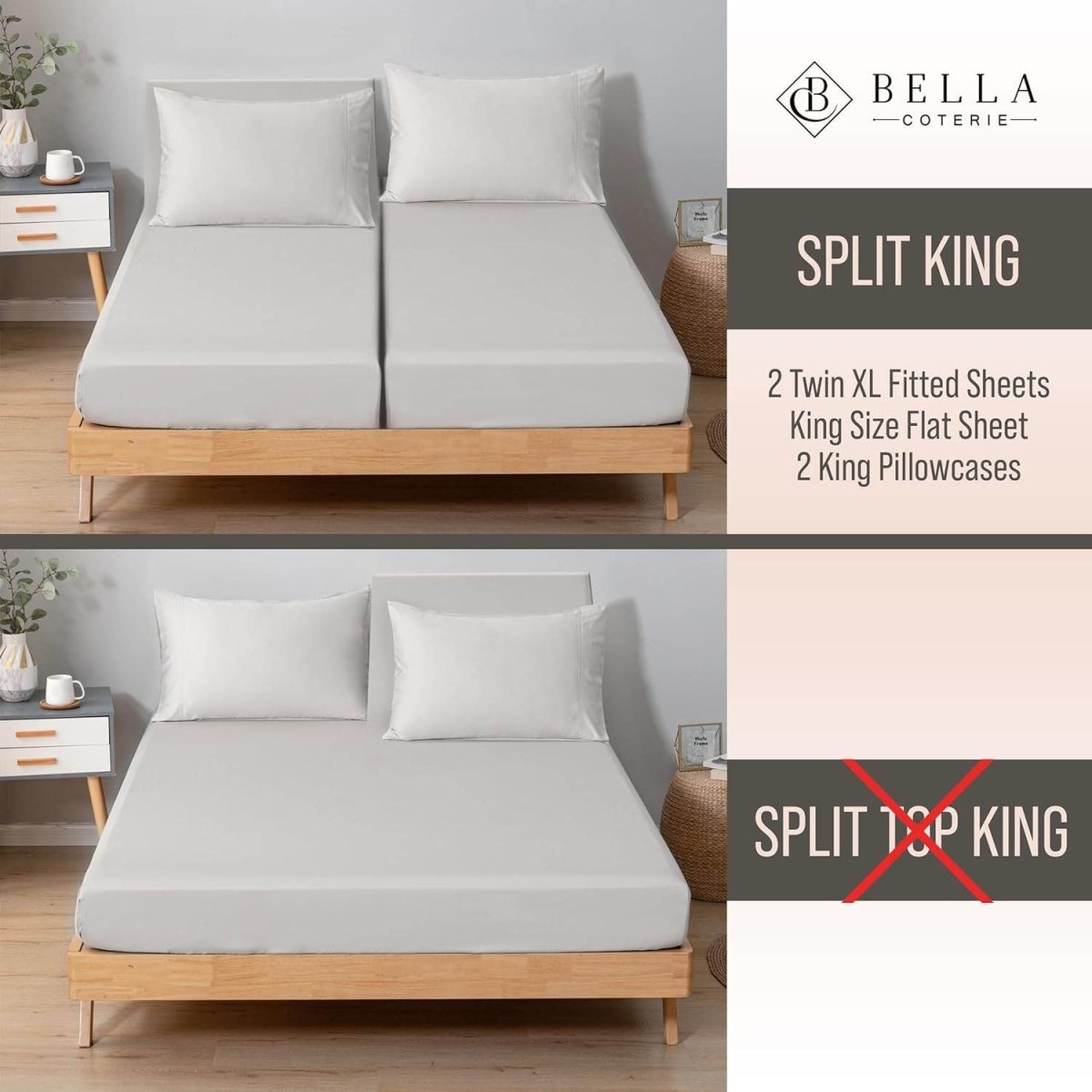 Bella Coterie Luxury Bamboo Viscose Split King Size Sheet Set | 100% Organically Grown | Ultra Soft | Cooling For Hot Sleepers - Sleep Galleria