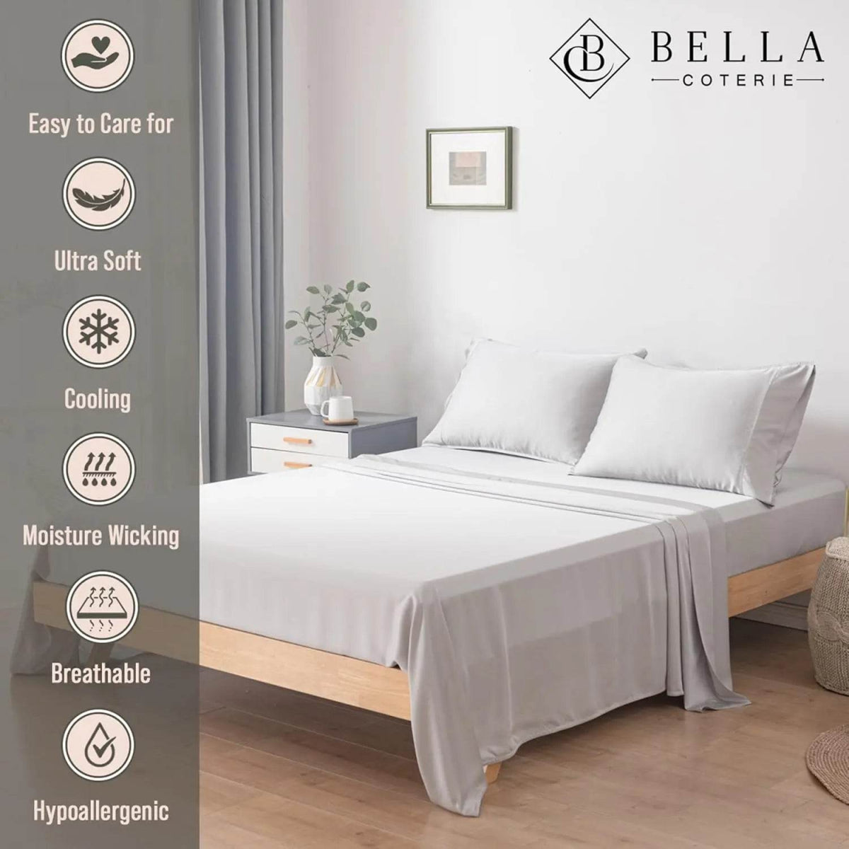 Bella Coterie Luxury Bamboo Viscose Split King Size Sheet Set | 100% Organically Grown | Ultra Soft | Cooling For Hot Sleepers - Sleep Galleria