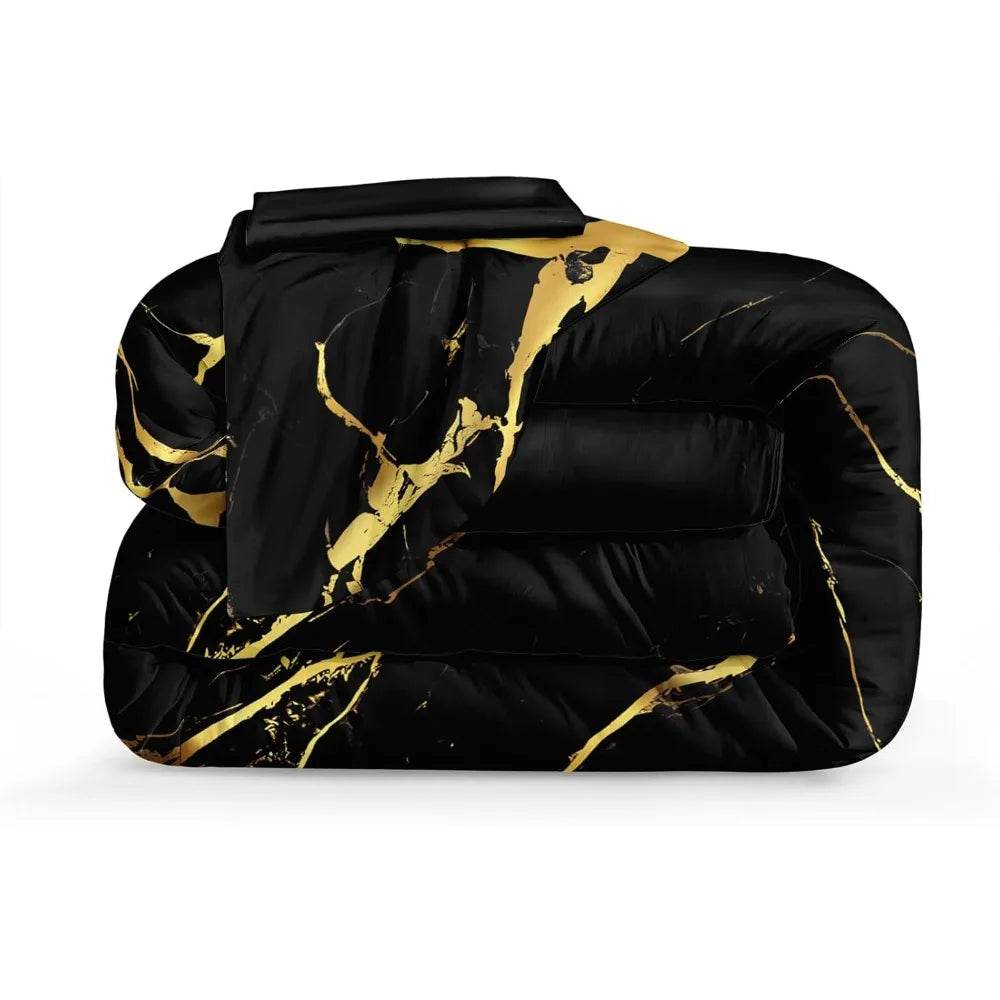 Black Marble Comforter Set Queen Size Gold Metallic Marble Comforter Set Black Gold Marble Pattern Modern Luxury Bedding Set 4 - Omega Lifestyles