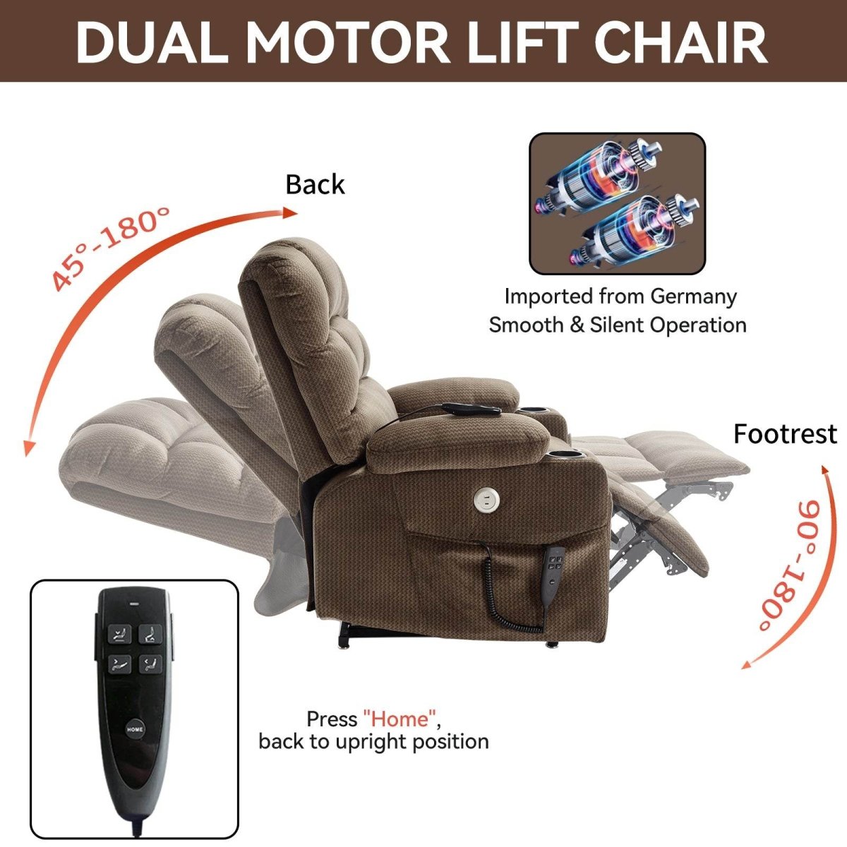 Brown Dual Motor Infinite Position Up to 350 LBS - Sleep Galleria
