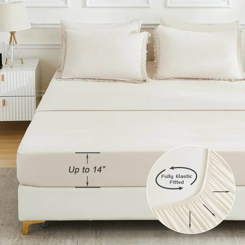 Comforter Set King Size, with Sheets 7 Pieces Boho Tassel Bed in a Bag Soft Lightweight Bedding Sets, All Season Fringe Bed Set - Omega Lifestyles