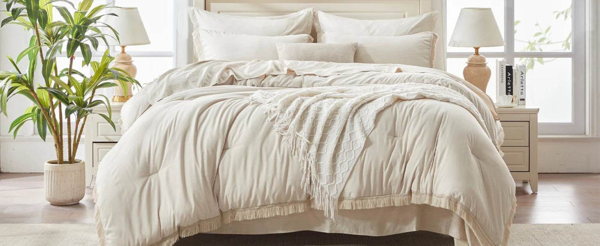 Comforter Set King Size, with Sheets 7 Pieces Boho Tassel Bed in a Bag Soft Lightweight Bedding Sets, All Season Fringe Bed Set - Omega Lifestyles