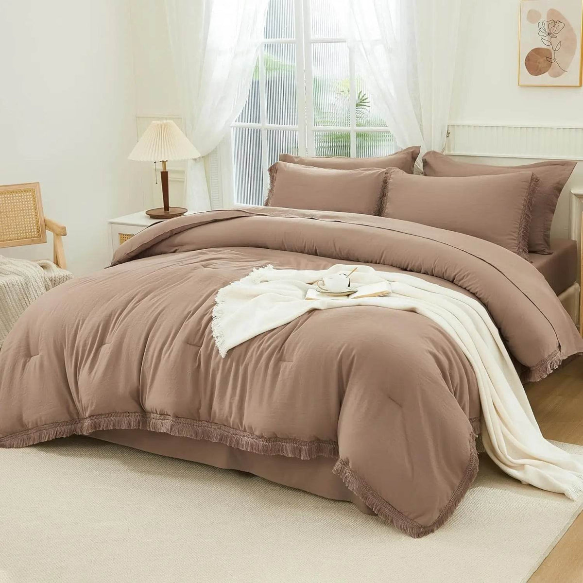 Comforter Set King Size, with Sheets 7 Pieces Boho Tassel Bed in a Bag Soft Lightweight Bedding Sets, All Season Fringe Bed Set - Omega Lifestyles