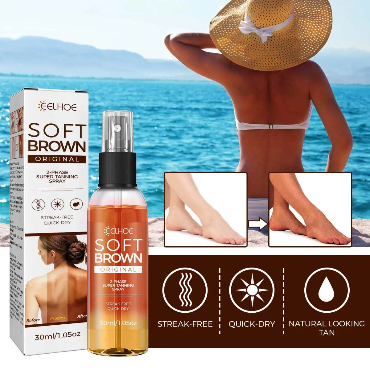 EELHOE Dark Skin Spray Quickly Self Tanning Auxiliary Agent Natural Extract Ingredients Gentle Body Essential Oil Beach Supplies - Sleep Galleria