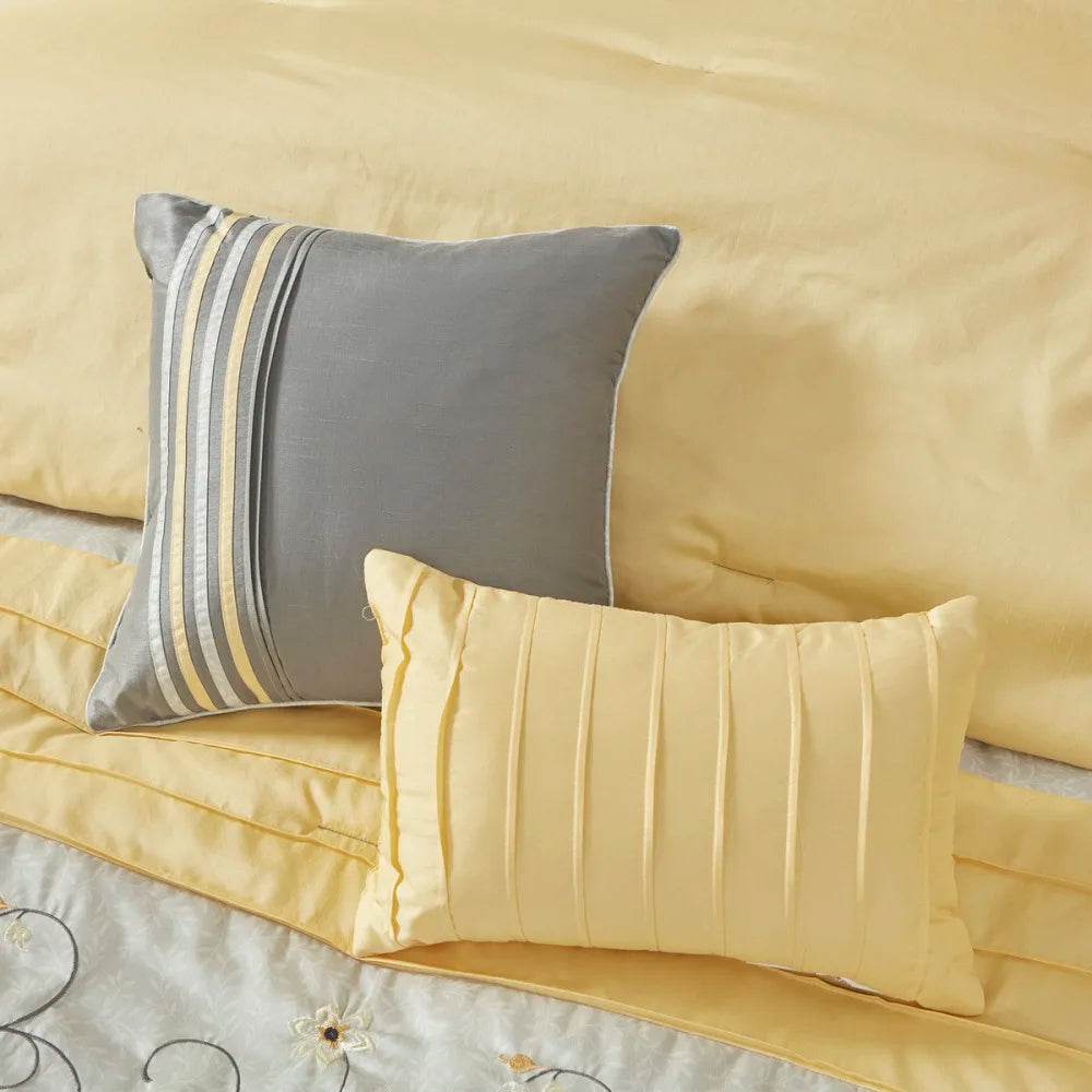 Embroidered 7 Piece Comforter Set Yellow Queen - Sleep Galleria
