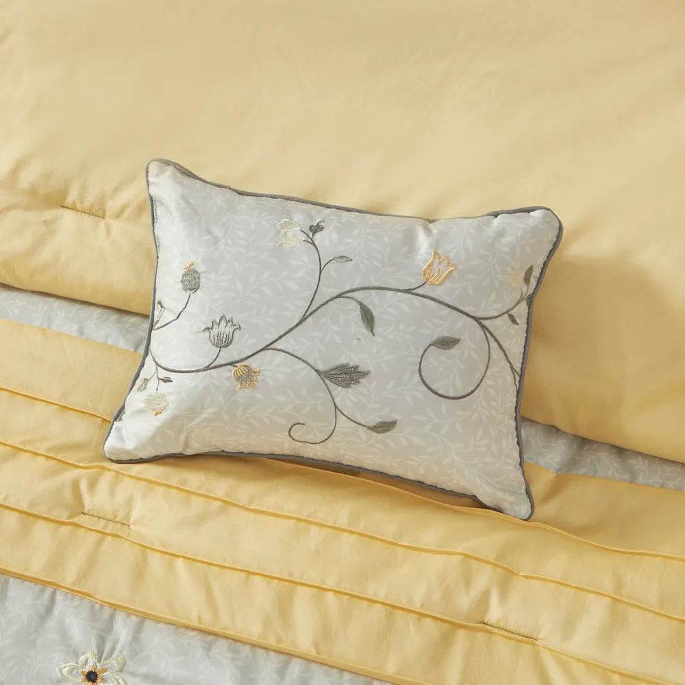 Embroidered 7 Piece Comforter Set Yellow Queen - Sleep Galleria