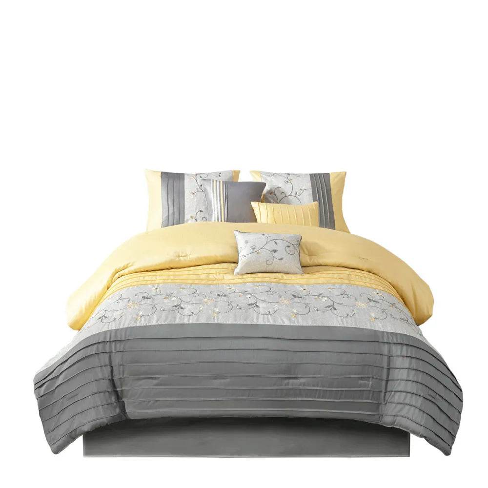 Embroidered 7 Piece Comforter Set Yellow Queen - Sleep Galleria