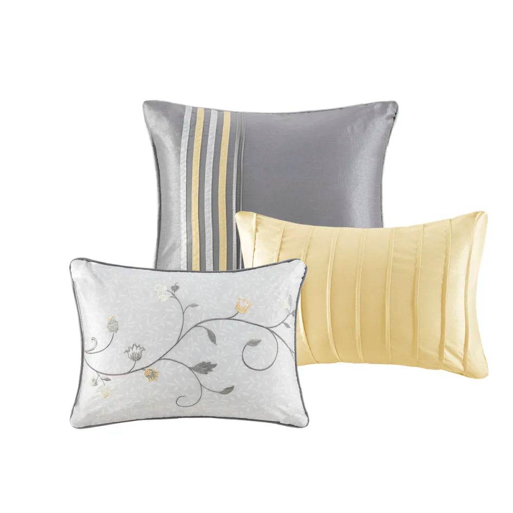 Embroidered 7 Piece Comforter Set Yellow Queen - Sleep Galleria