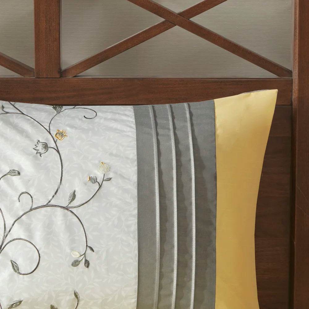 Embroidered 7 Piece Comforter Set Yellow Queen - Sleep Galleria