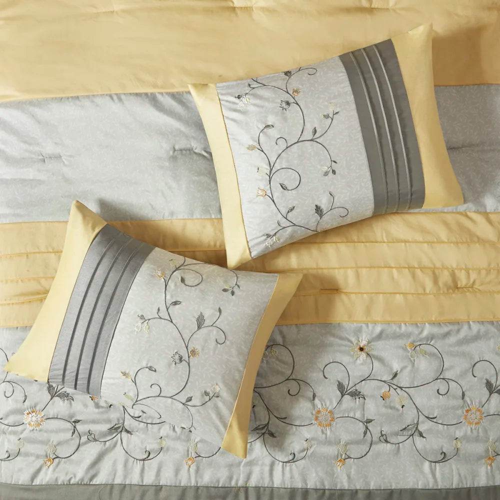 Embroidered 7 Piece Comforter Set Yellow Queen - Sleep Galleria