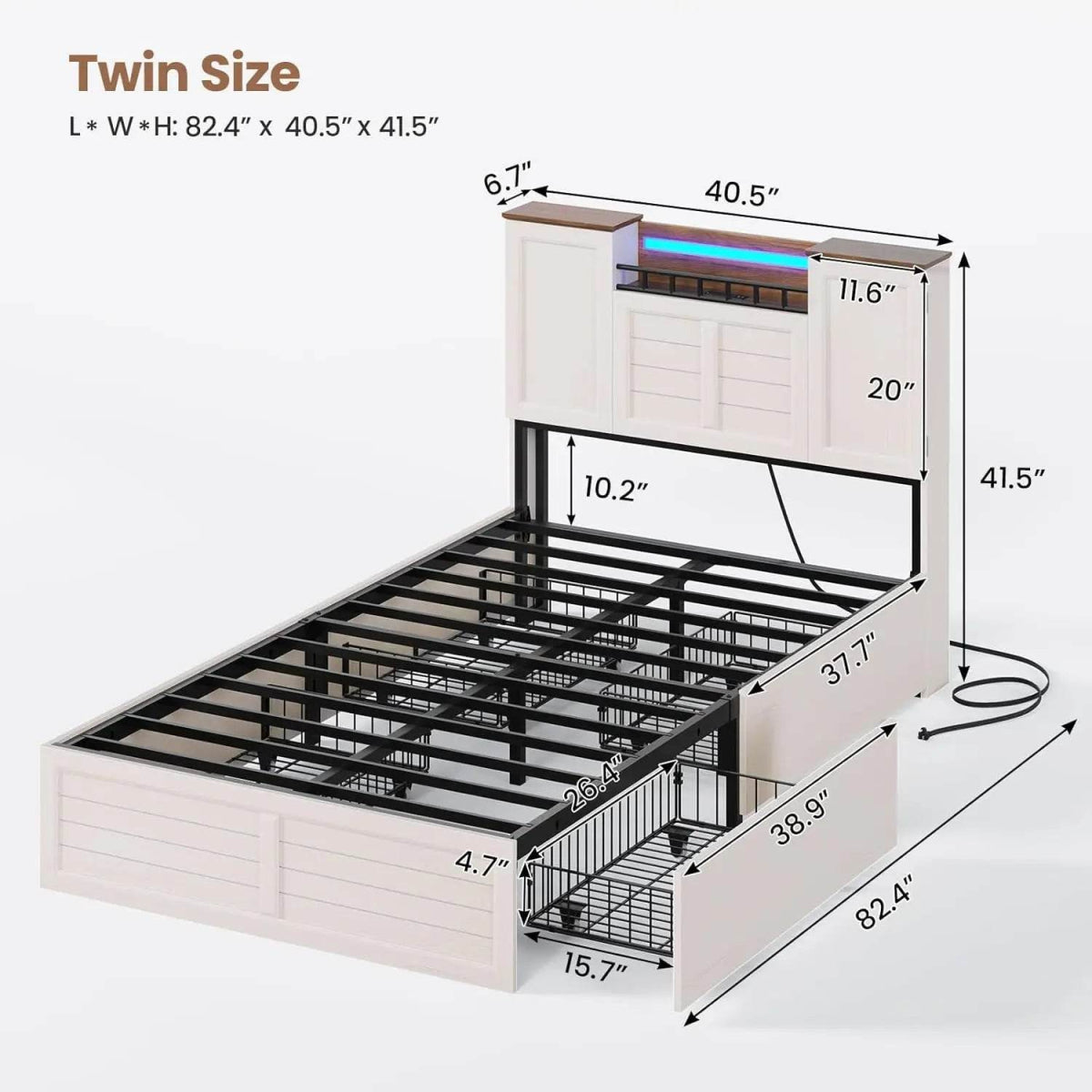 Farmhouse Bed Frames with Headboard and Double Barn Door Storage Cabinets Wooden Bed Frame Bed with Charging Station 4 Drawers a - Sleep Galleria