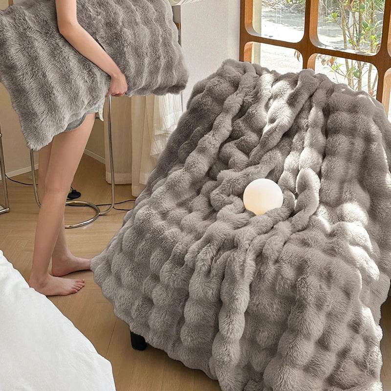 Faux Fur Throw Blanket for Couch, Cozy Warm Plush Striped Blanket for Sofa Bedroom Living Room, All Season Use - Sleep Galleria