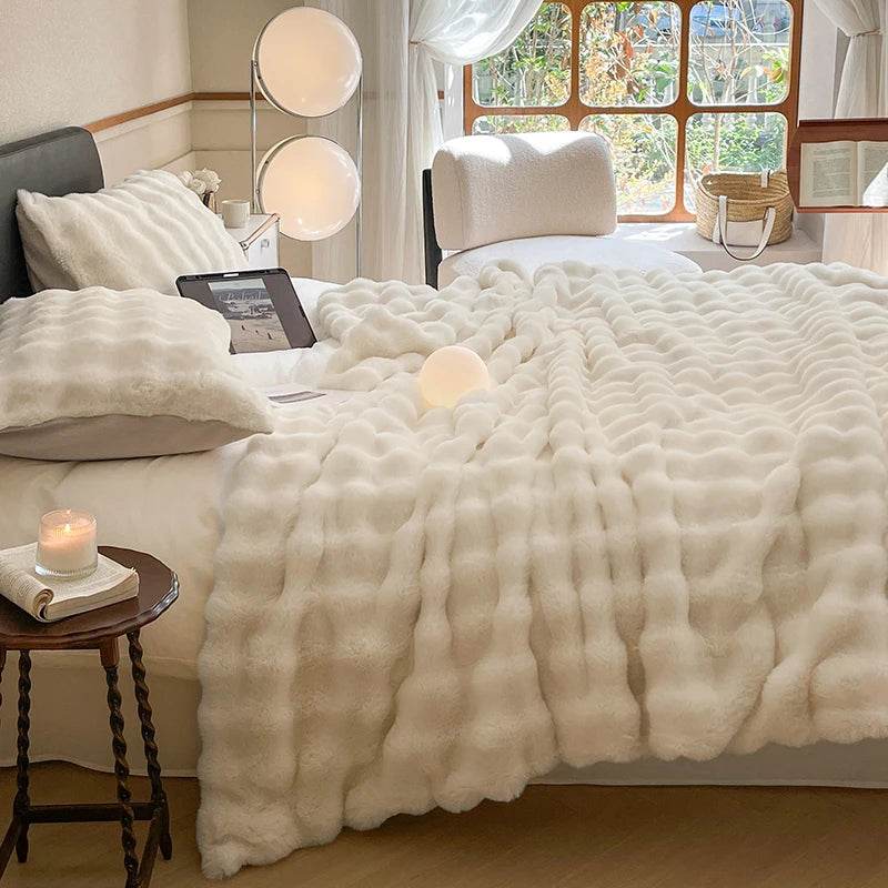 Faux Fur Throw Blanket for Couch, Cozy Warm Plush Striped Blanket for Sofa Bedroom Living Room, All Season Use - Sleep Galleria