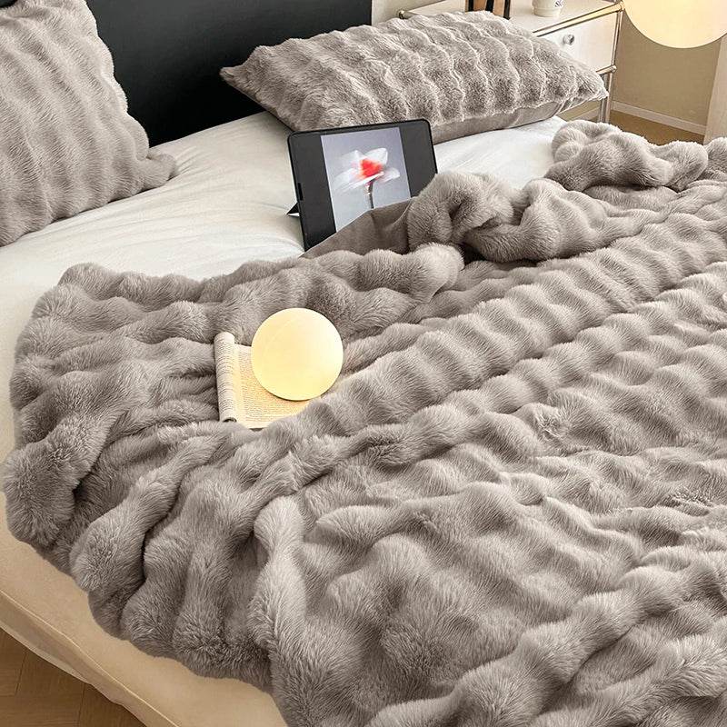 Faux Fur Throw Blanket for Couch, Cozy Warm Plush Striped Blanket for Sofa Bedroom Living Room, All Season Use - Sleep Galleria