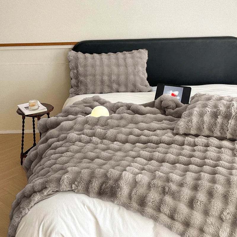 Faux Fur Throw Blanket for Couch, Cozy Warm Plush Striped Blanket for Sofa Bedroom Living Room, All Season Use - Sleep Galleria