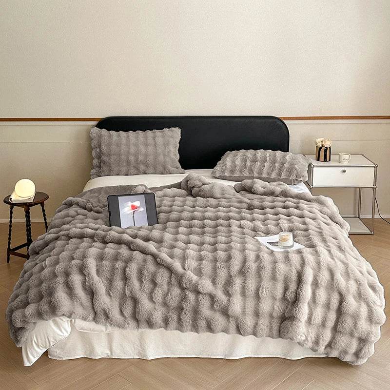 Faux Fur Throw Blanket for Couch, Cozy Warm Plush Striped Blanket for Sofa Bedroom Living Room, All Season Use - Sleep Galleria